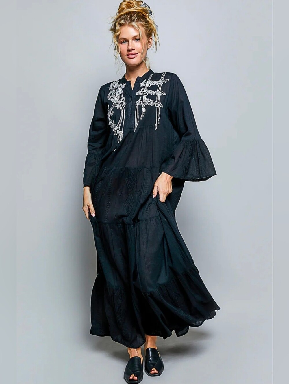 NEW!!! POL Black Embroidered Maxi Dress, NWT